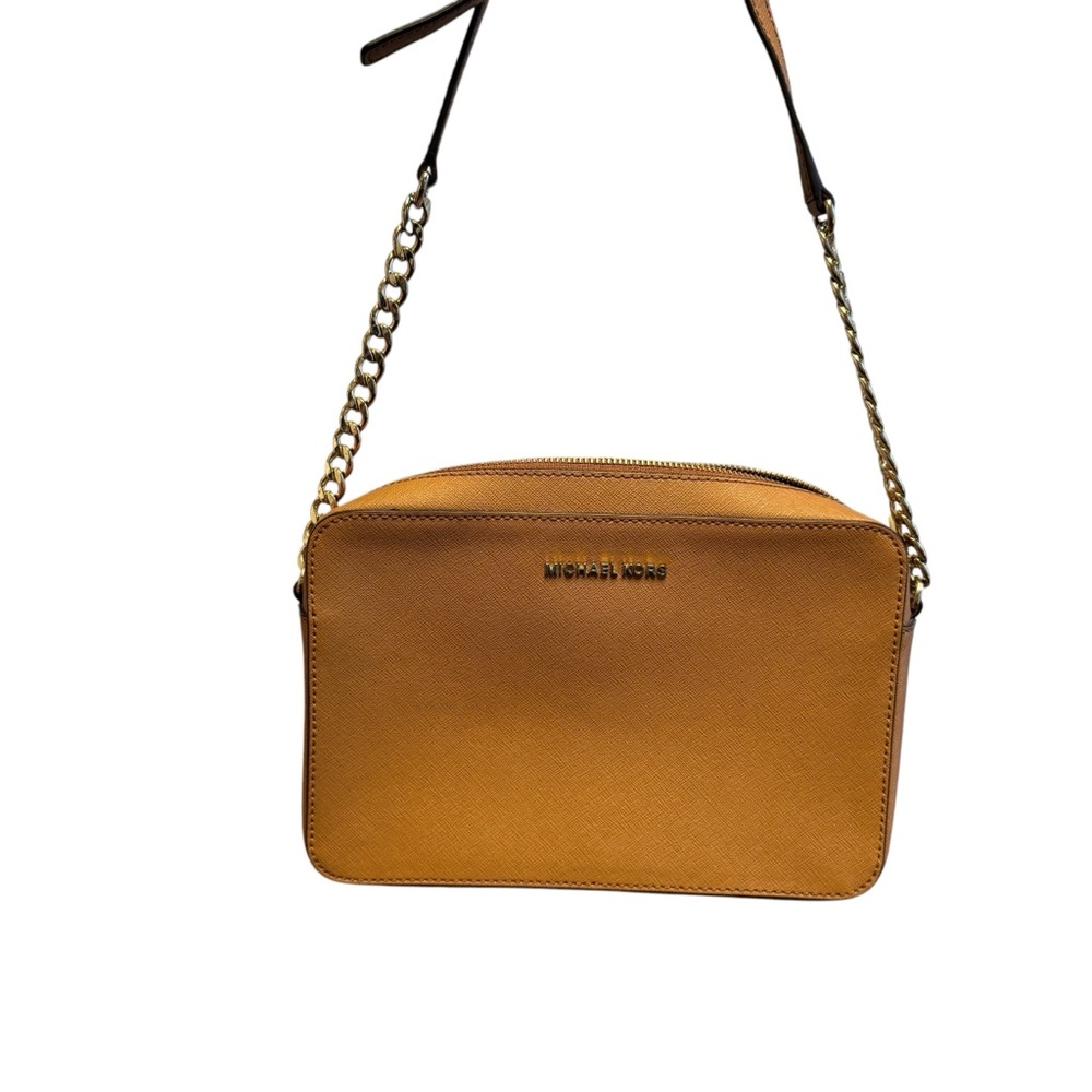 Michael Kors Jet Set Tan Saffiano Leather Camera Crossbody Chic Capsule Travel